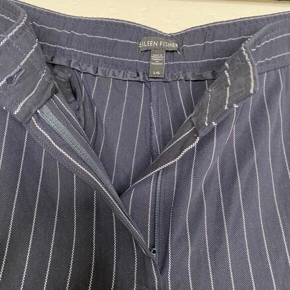 Eileen Fisher Navy Blue and White Pinstripe Cropped Wide Leg Pants Size Large - Picture 5 of 10
